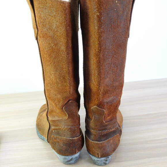 Vintage‎ Western Boots Leather 7.5 DEXTER Brown Cowboy Tall Mid Calf Rodeo USA - Picture 14 of 16